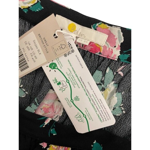 Boden Womens Dress EU 12R US 8 R Maxi Black Floral Pleated Long Sleeve D0390 NWT - Picture 8 of 14